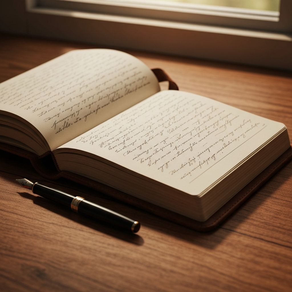 An open journal on a wooden surface, representing reflection and thought